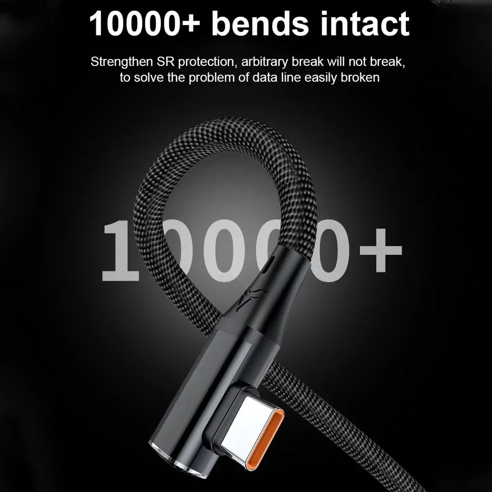 120W USB-C to USB-C 90° Elbow Fast Charging Cable 2M USB-C Charging Cable QXL
