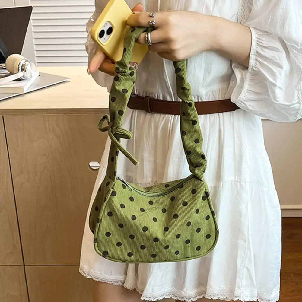 Women's Canvas Polka Dot Crossbody Shoulder Bag | Slouchy Satchel Canvas Shoulder Bag QXL