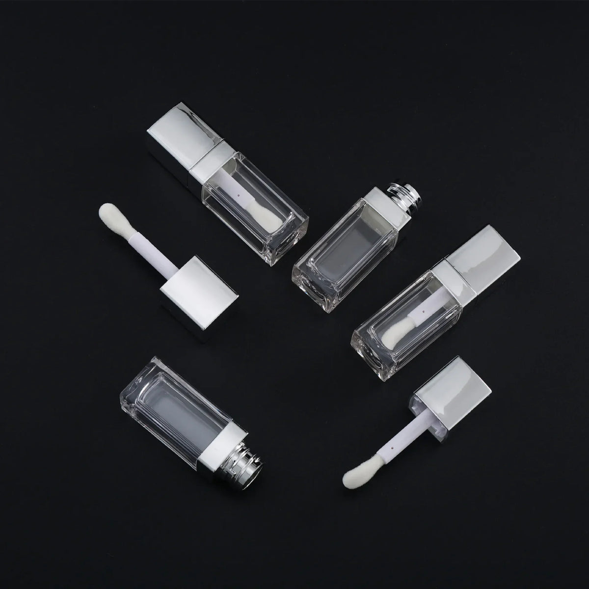 8ml Square Clear Lip Gloss Tube | Silver Cap & Doe Foot Wand Lip Gloss Tube QXL