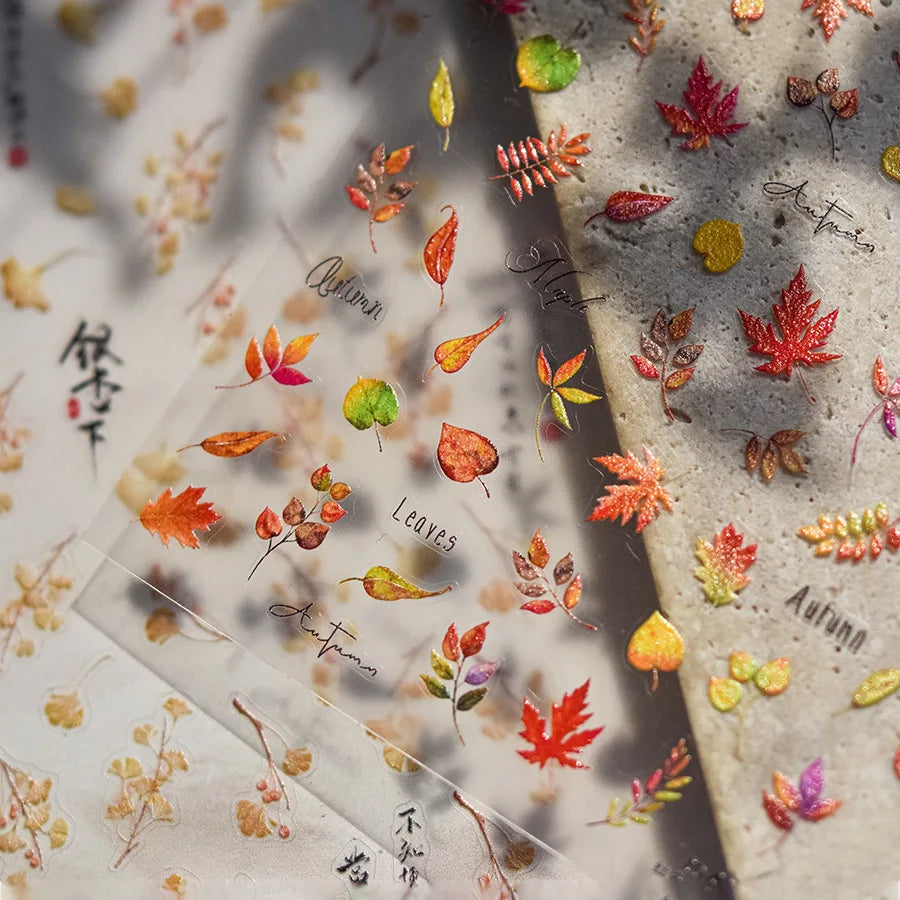 5D Autumn Maple Leaf Soft Embossed Nail Art Stickers | NAILFYOU Nail Art Stickers QXL