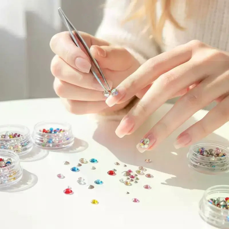 Mixed Round Nail Rhinestones | Crystal Nail Art Gems Box Nail Rhinestones QXL