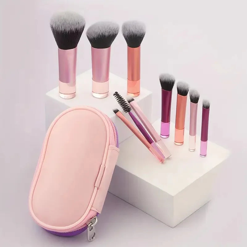 10-Piece Mini Travel Makeup Brush Set | Portable Multi-Color Travel Makeup Brush Set QXL