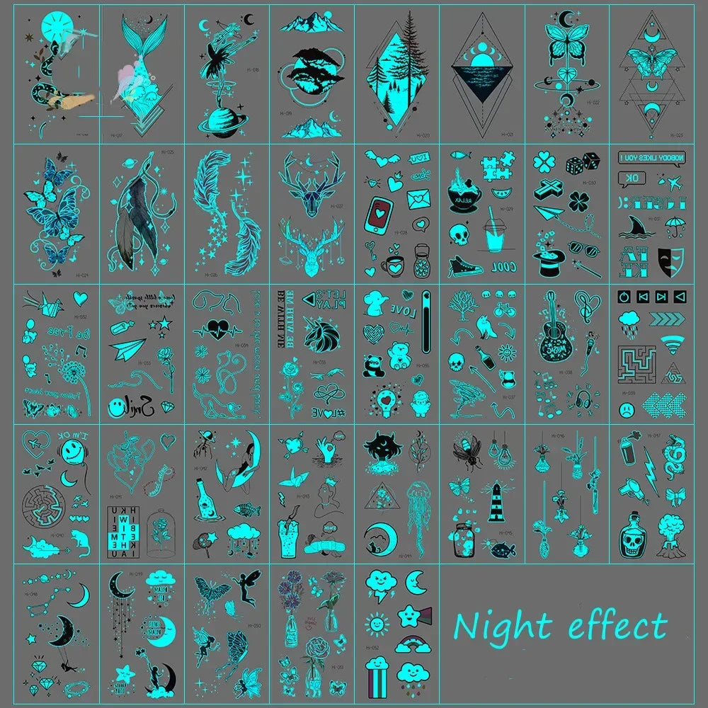 Luminous Waterproof Temporary Tattoo Stickers | Colorful Heart Temporary Tattoo Stickers QXL