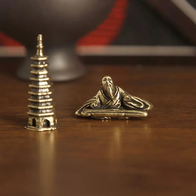 Brass Fisherman Mini Figurine | Retro Desktop Statue Décor Decorative Figurine QXL
