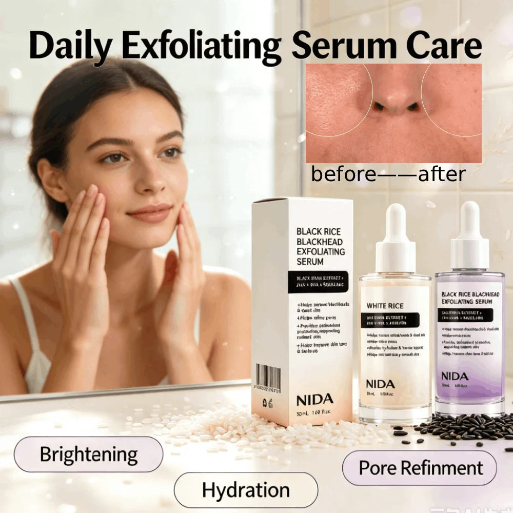 White & Black Rice Exfoliating Serum – Brighten & Refine Pores Exfoliating Face Serum QXL