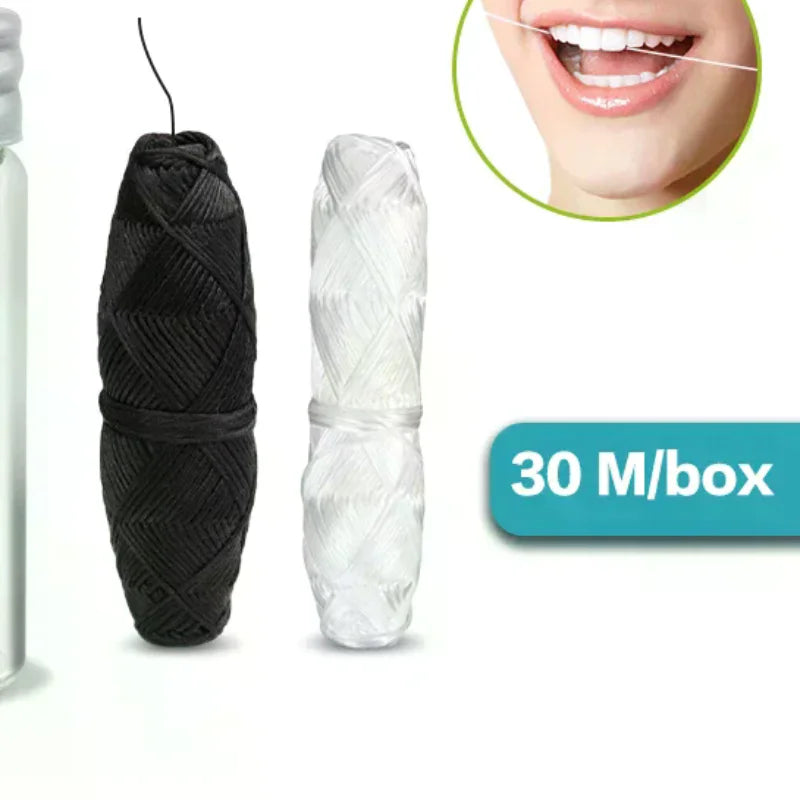 30m Bamboo Charcoal Dental Floss | Refillable Glass Holder Mint Eco Dental Floss QXL