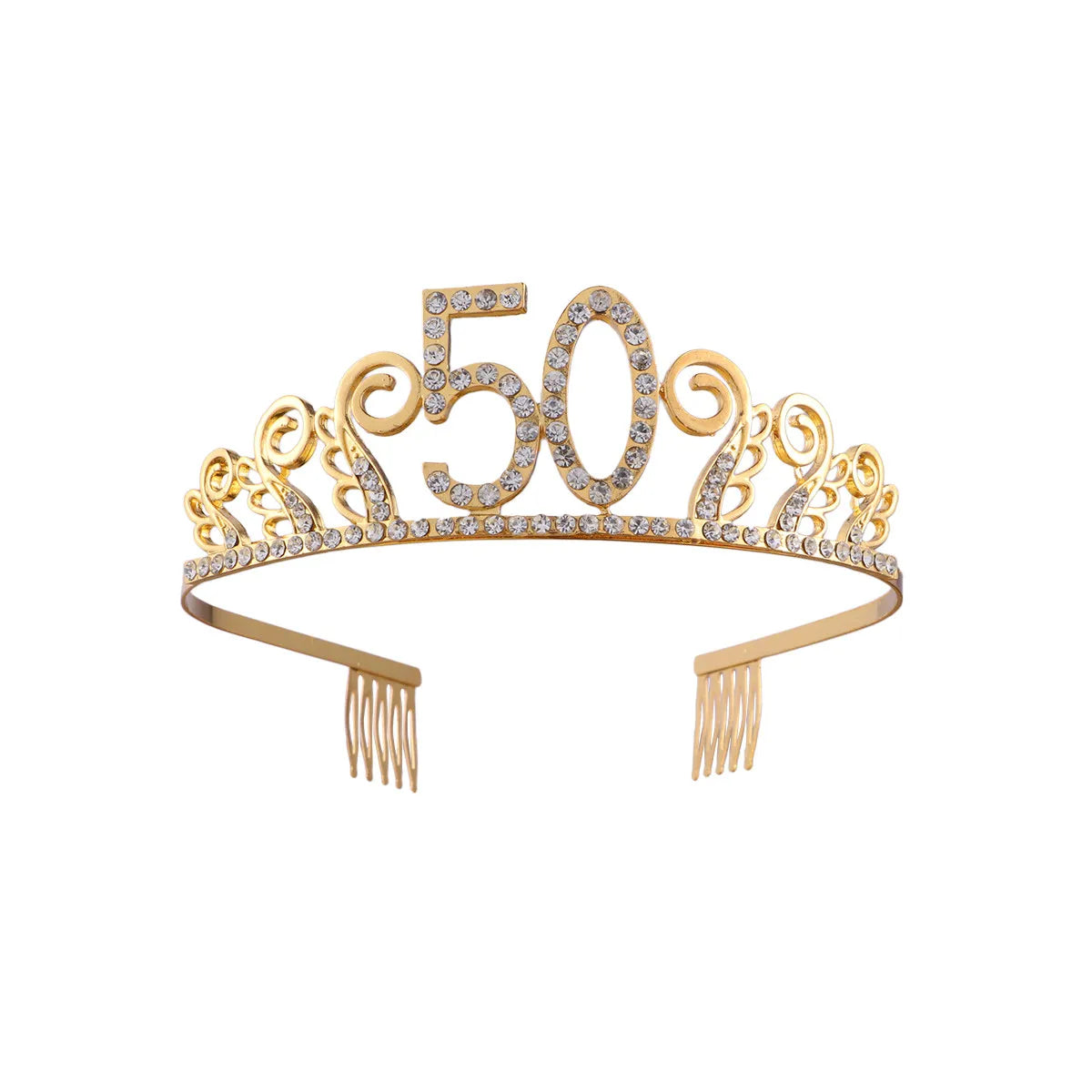 Gold Rhinestone Tiara Crown | 50th Birthday Hair Comb Birthday Tiara Crown QXL Default Title