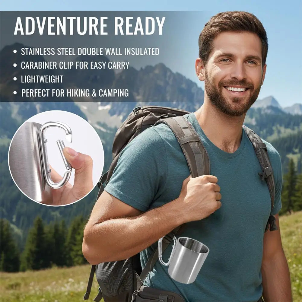 Stainless Steel Camping Mug with D-Shape Carabiner Handle Camping Mug QXL