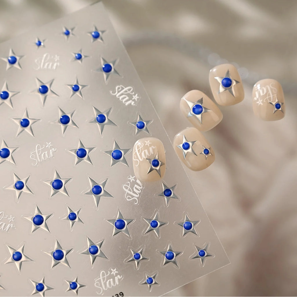 Klein Blue Star 5D Nail Stickers | Silver Self-Adhesive Decals Nail Art Stickers QXL