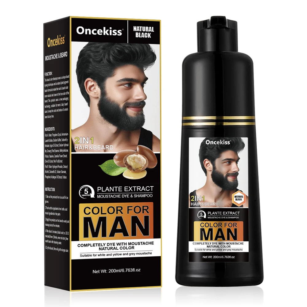 Natural Permanent Beard Dye Shampoo 200ml | Gray Coverage for Men Beard Dye Shampoo QXL black