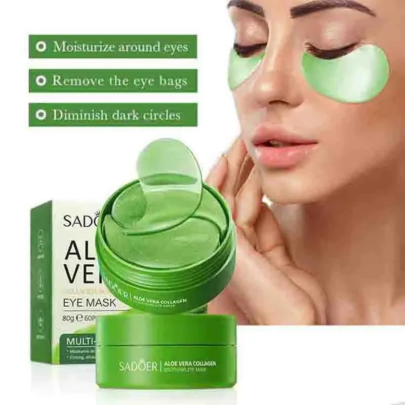 SADOER 60-Pc Aloe Vera Collagen Eye Patches – Firm & Hydrate Eye Treatment Patches QXL