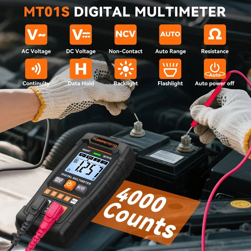 POROMETISTO MT01S Digital Multimeter 4000 Counts Auto-Range Digital Multimeter QXL