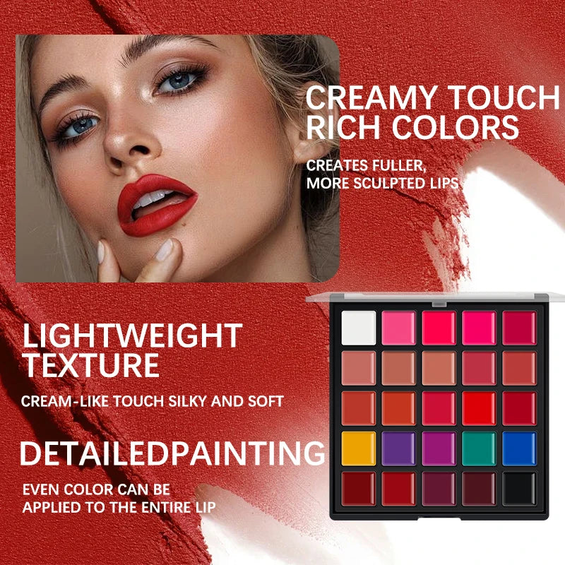 25-Shade Lipstick & Lip Gloss Palette | Pigmented & Moisturizing Lip Color Palette QXL