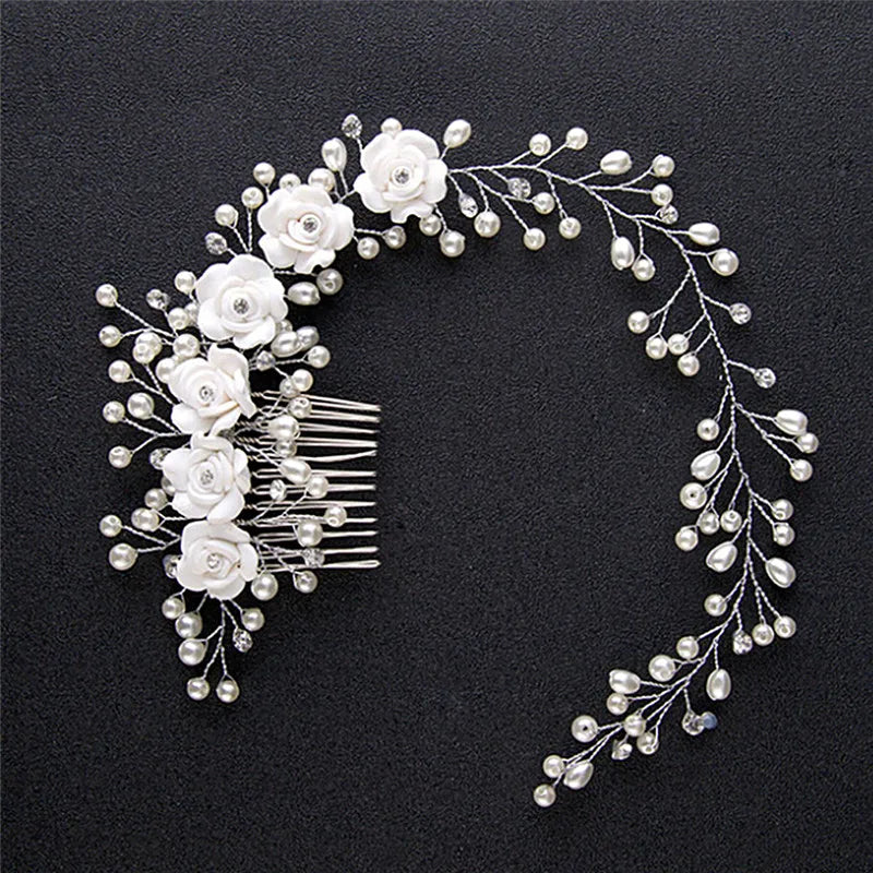 Bridal Pearl Hair Comb | Handmade Flower Wedding Accessory Bridal Hair Comb QXL A