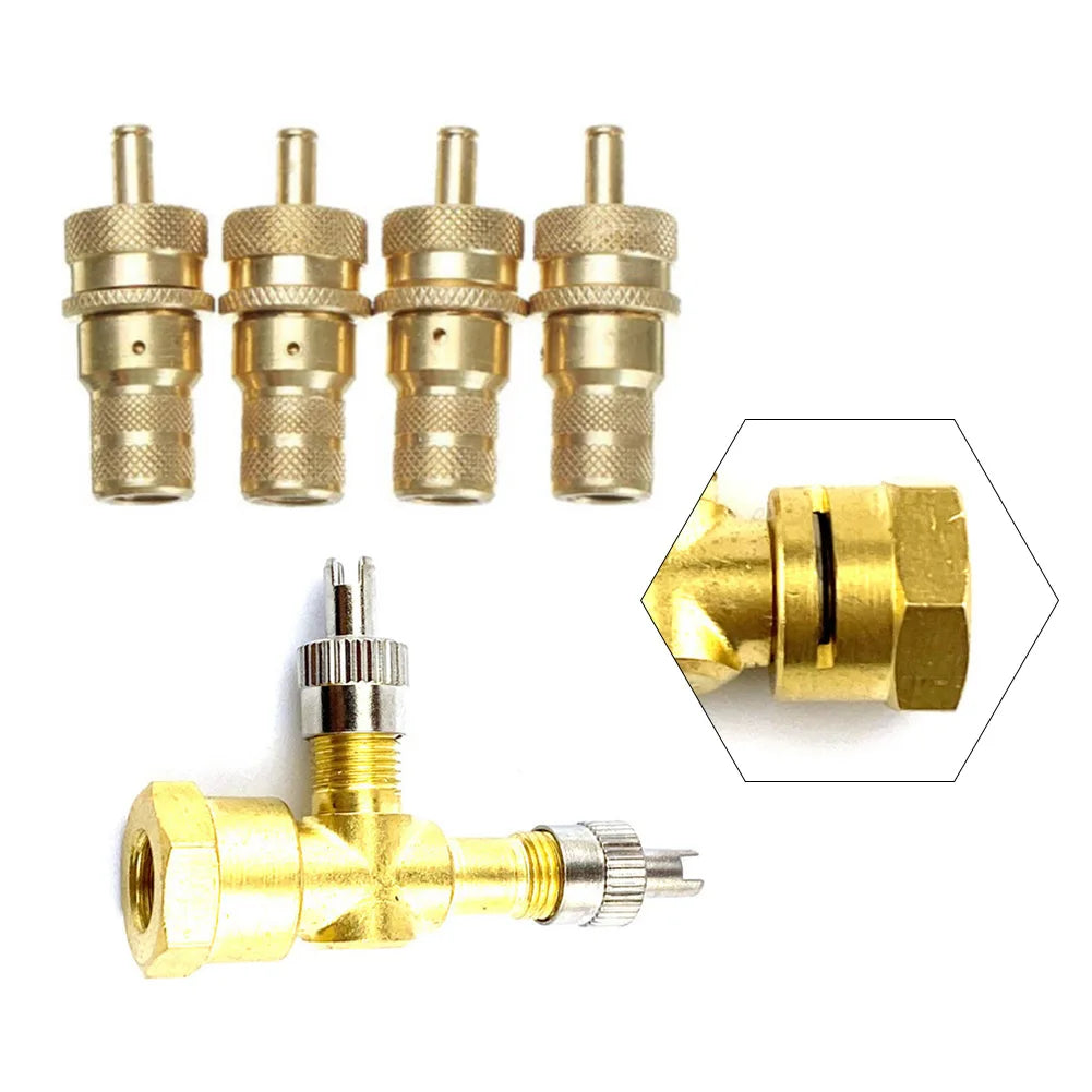 TPMS Valve Tee Adapter 3-Way Kit + 4 Air Release Valves Tire Valve Adapter Kit QXL B