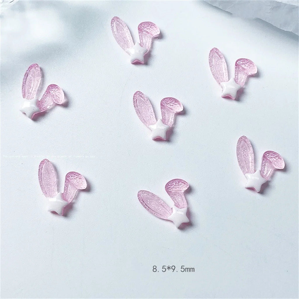 20-Pc 3D Rabbit Ear Resin Nail Charms | Kawaii Pink & White Nail Art Charms QXL