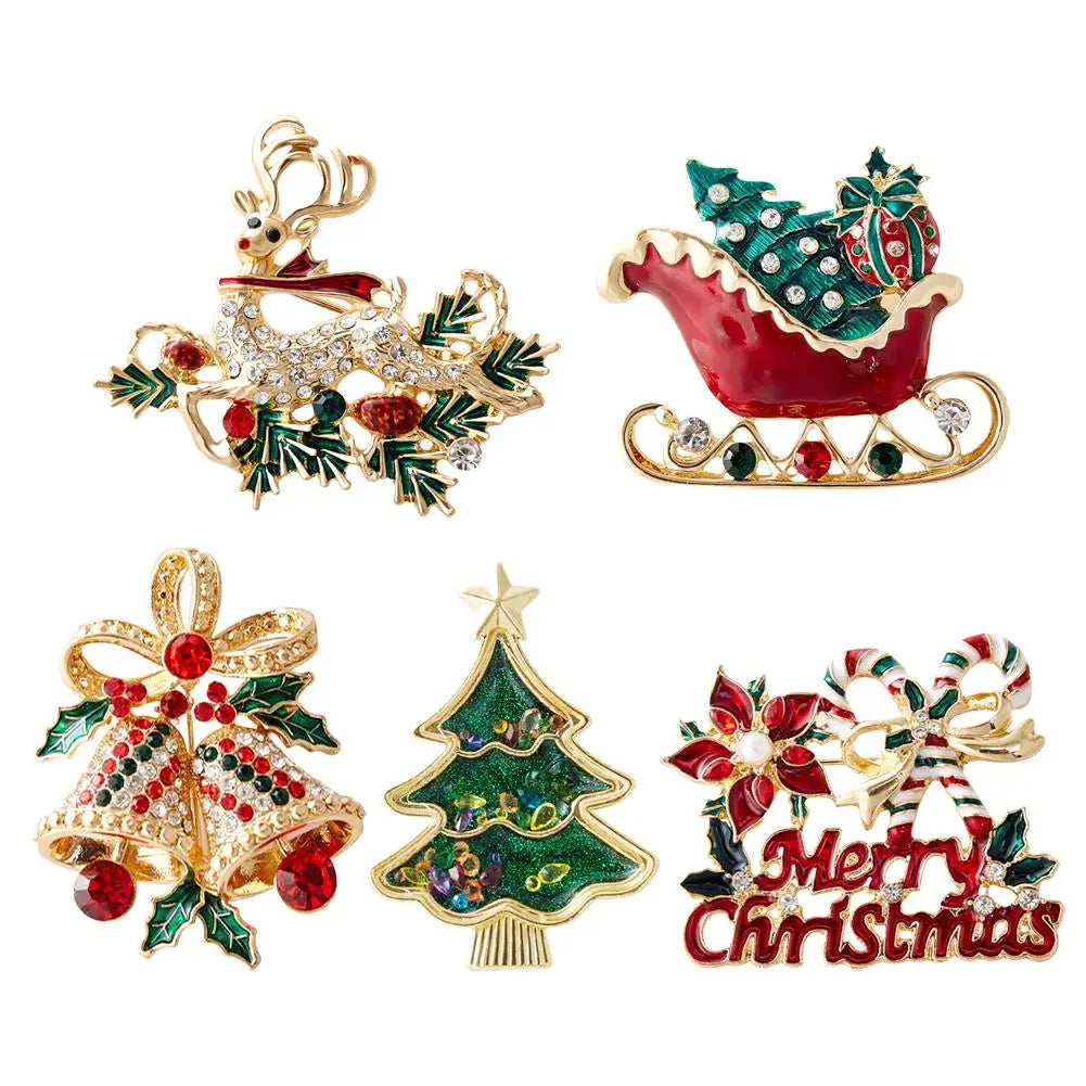 Christmas Rhinestone Brooch | Santa, Elk & Penguin Holiday Pin Holiday Brooch Pin QXL