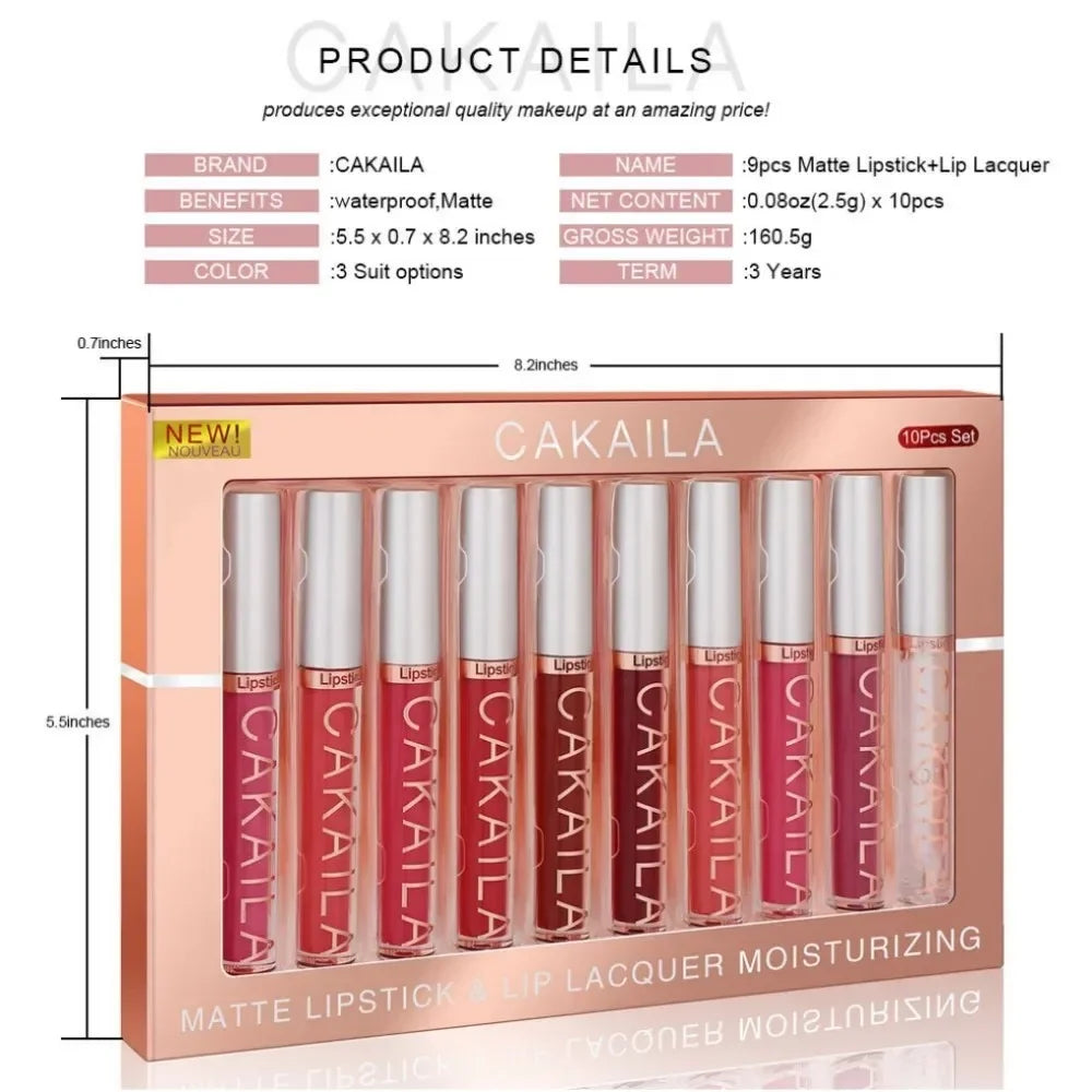 CAKAILA 10-Pc Nude Matte Liquid Lipstick Set | Long-Lasting Liquid Lipstick Set QXL