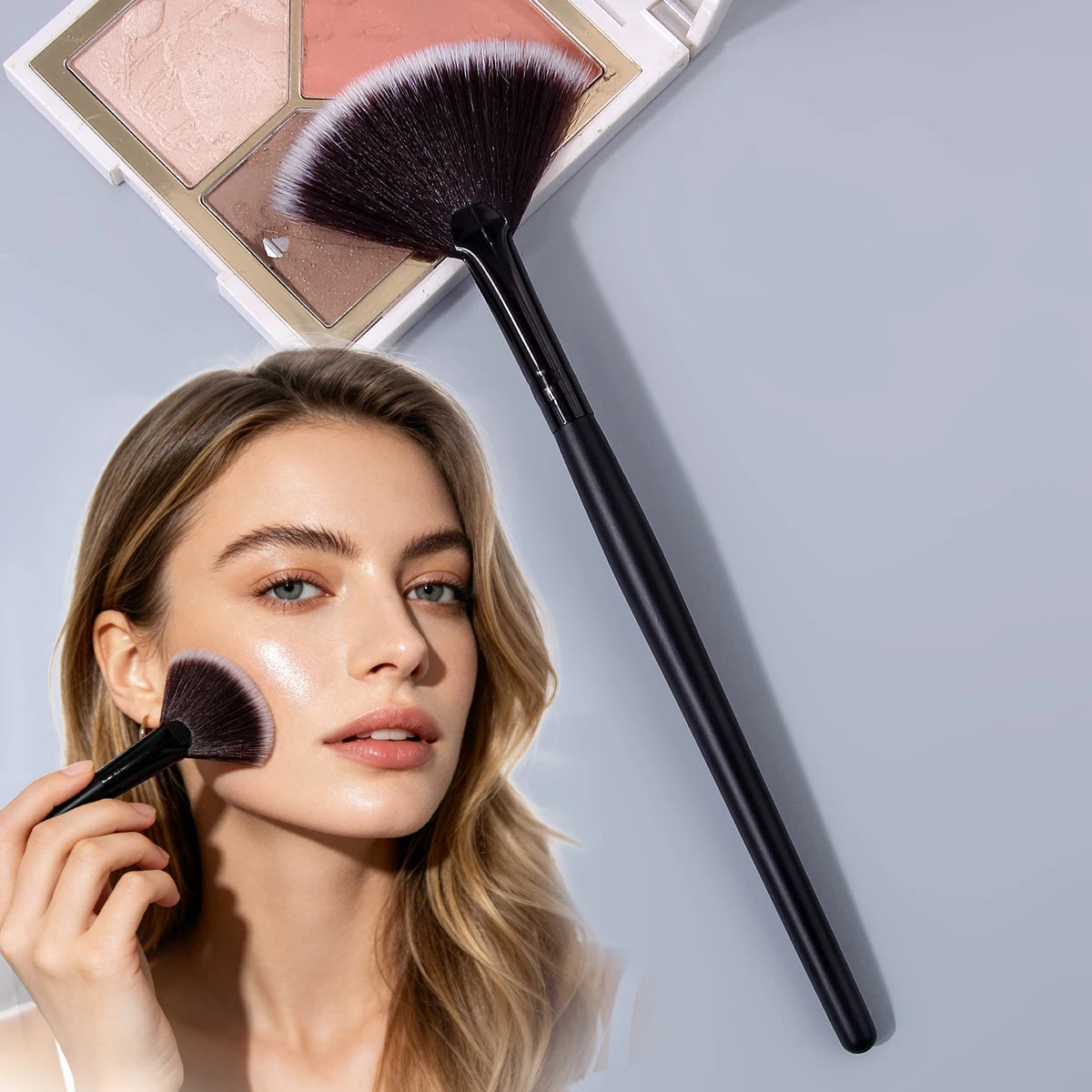 KOSSHOW Fan Highlighter Brush | Contour, Bronzer & Blush Fan Makeup Brush QXL
