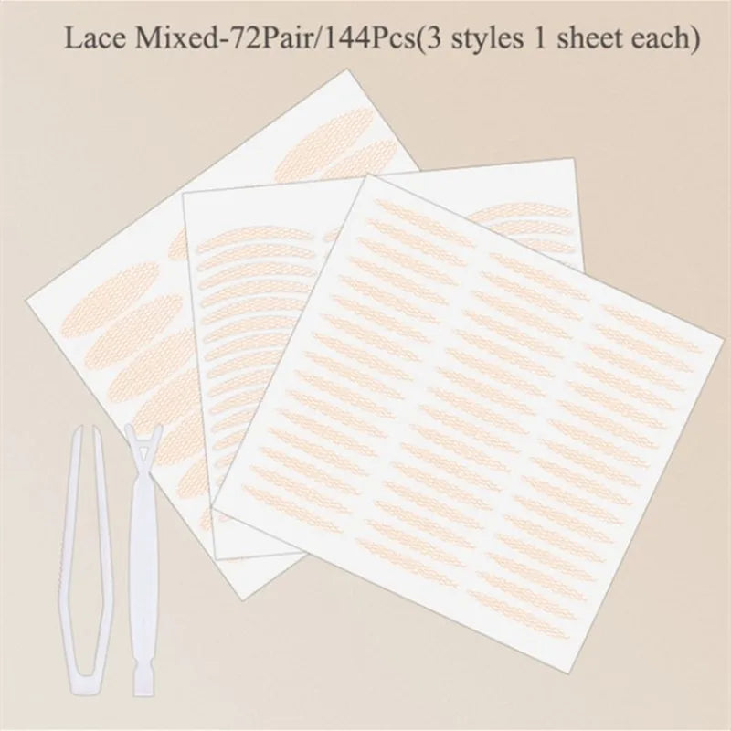 Invisible Double Eyelid Tape Strips 240–600 Pcs | Clear & Gray Eyelid Tape Strips QXL 144Pcs Lace Mixed