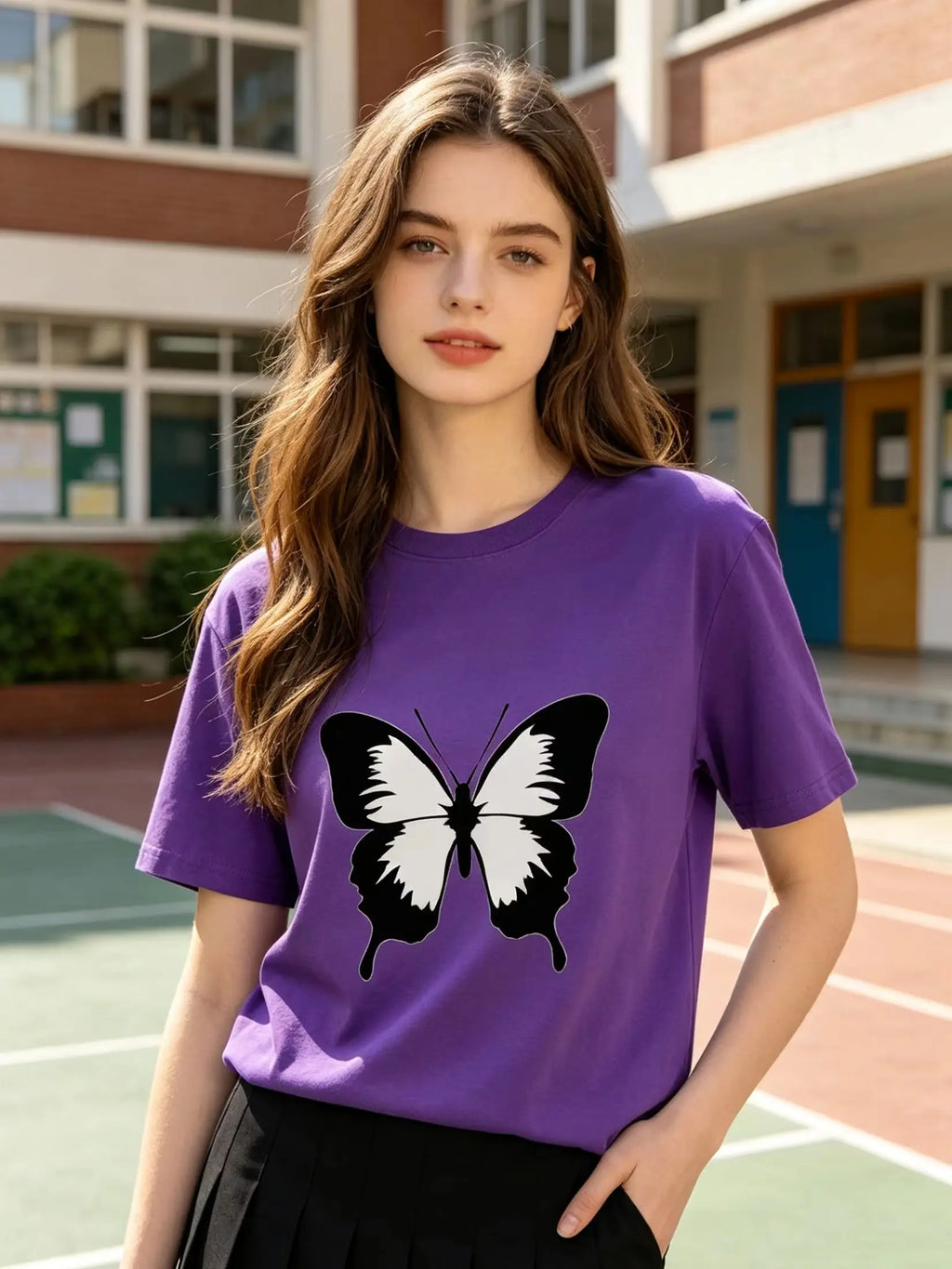 Women's 100% Cotton Butterfly Print T-Shirt | Casual Tee Graphic T-Shirt QXL