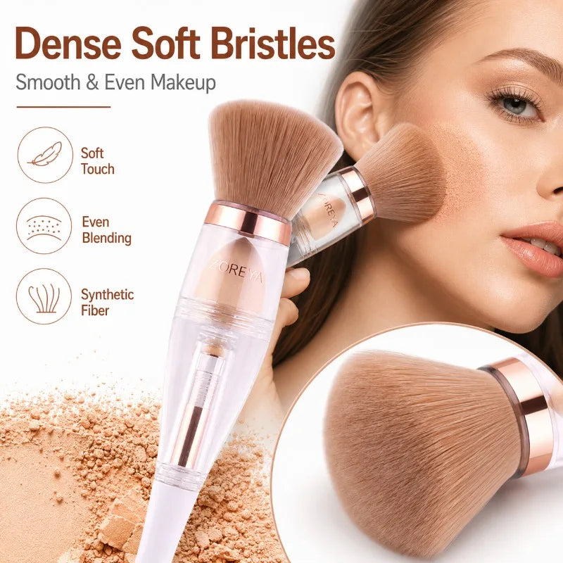 3-in-1 Makeup Brush | Powder, Sponge & Detail – Travel Kit Makeup Brush Set QXL