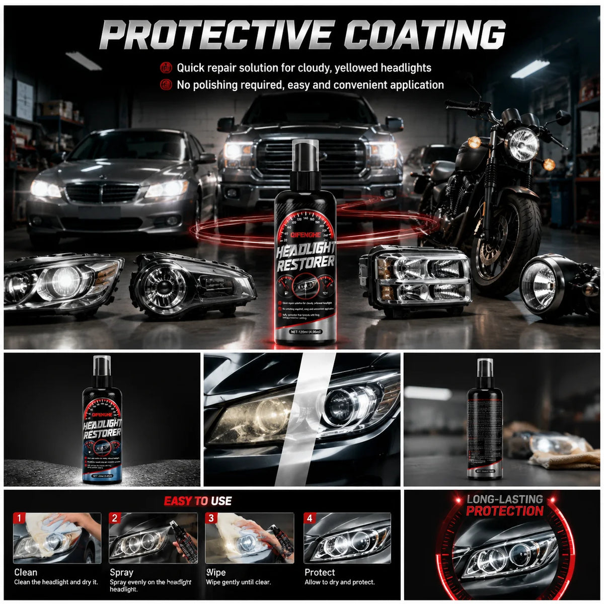 Headlight Restoration Spray – Clears Oxidized Foggy Lenses Headlight Restoration Spray QXL