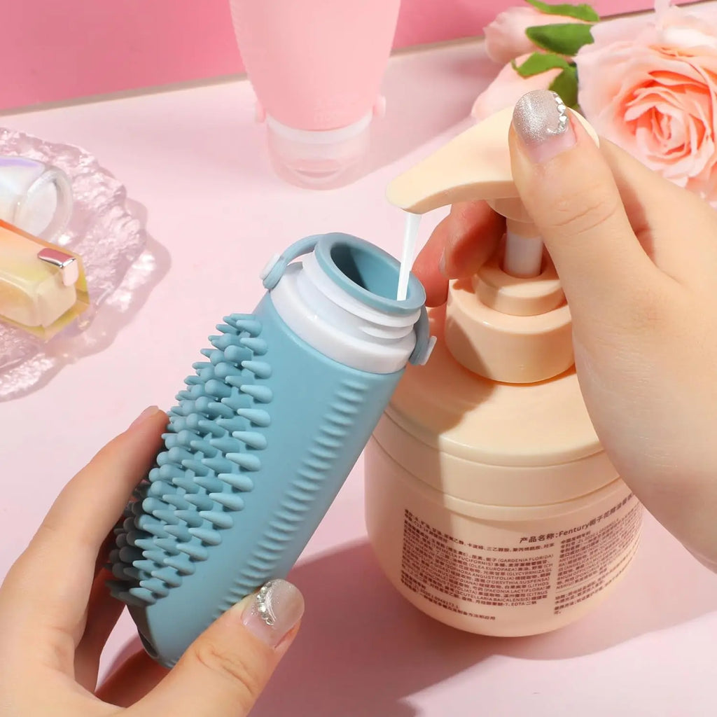 Silicone Squeeze Bottle & Scalp Massager Brush Set 100ml Travel Bottle Set QXL