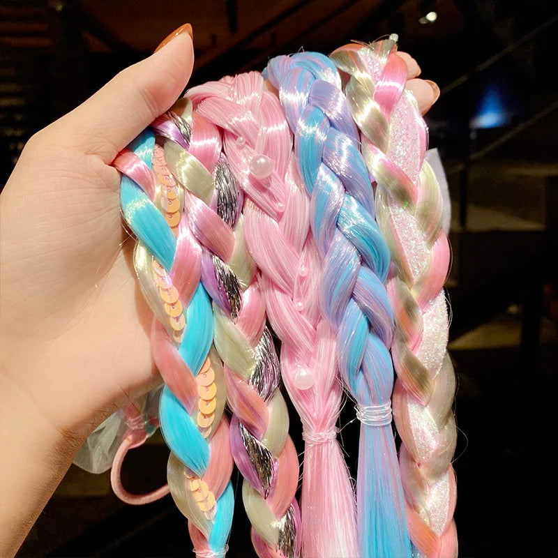 Girls Princess Braided Wig | Unicorn Butterfly Bow Hairpiece Kids Costume Wig QXL
