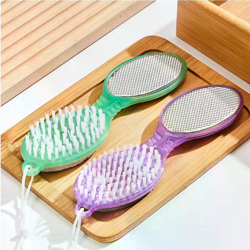 4-in-1 Foot Brush with Pumice Stone, File & Nail Brush Pedicure Foot Tool QXL