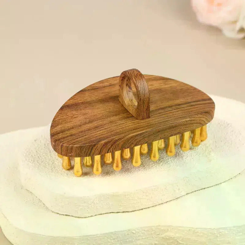 39-Tooth Brass Meridian Massage Brush | Wooden Handle Tool Meridian Massage Brush QXL