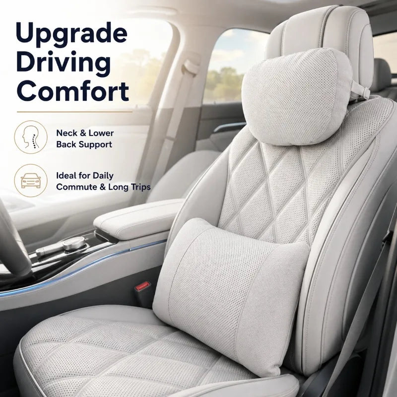 Perforated Car Headrest Pillow & Neck Cushion | Suede Cover Car Seat Cushion QXL