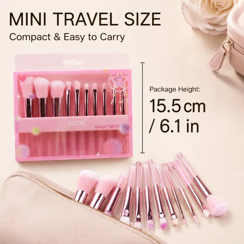 10-Pc Mini Makeup Brush Set | Travel Gift Box, Soft Bristles Makeup Brush Set QXL