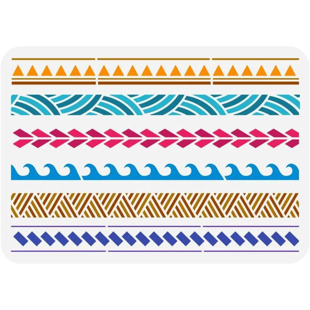 Samoan Geometric Border Stencil 8.3x11.7" Reusable PET Painting Stencil QXL