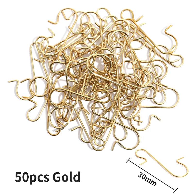 50-Pack Metal S-Hooks for Christmas Tree Ornament Hangers Ornament Hooks QXL Gold