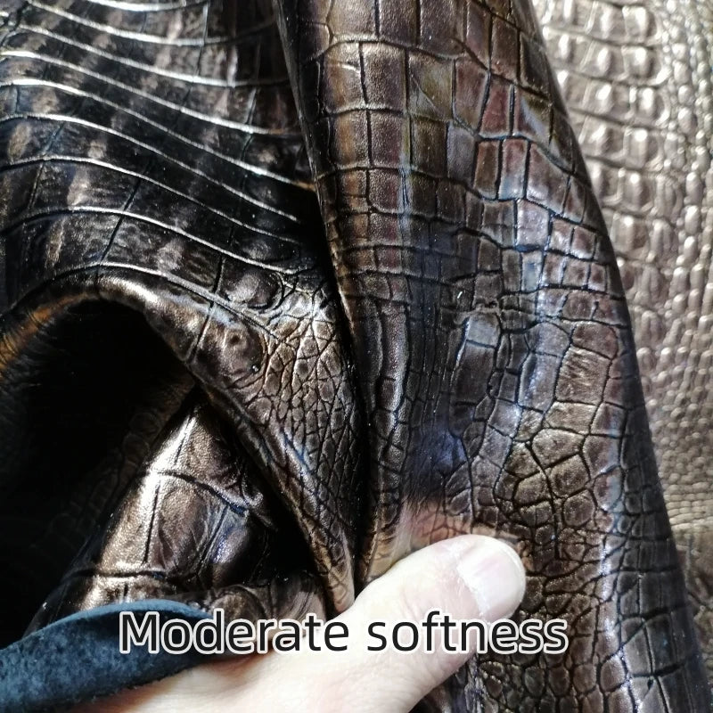 1mm Crocodile Grain Cowhide Leather Sheet | Golden Brown DIY Leather Craft Sheet QXL