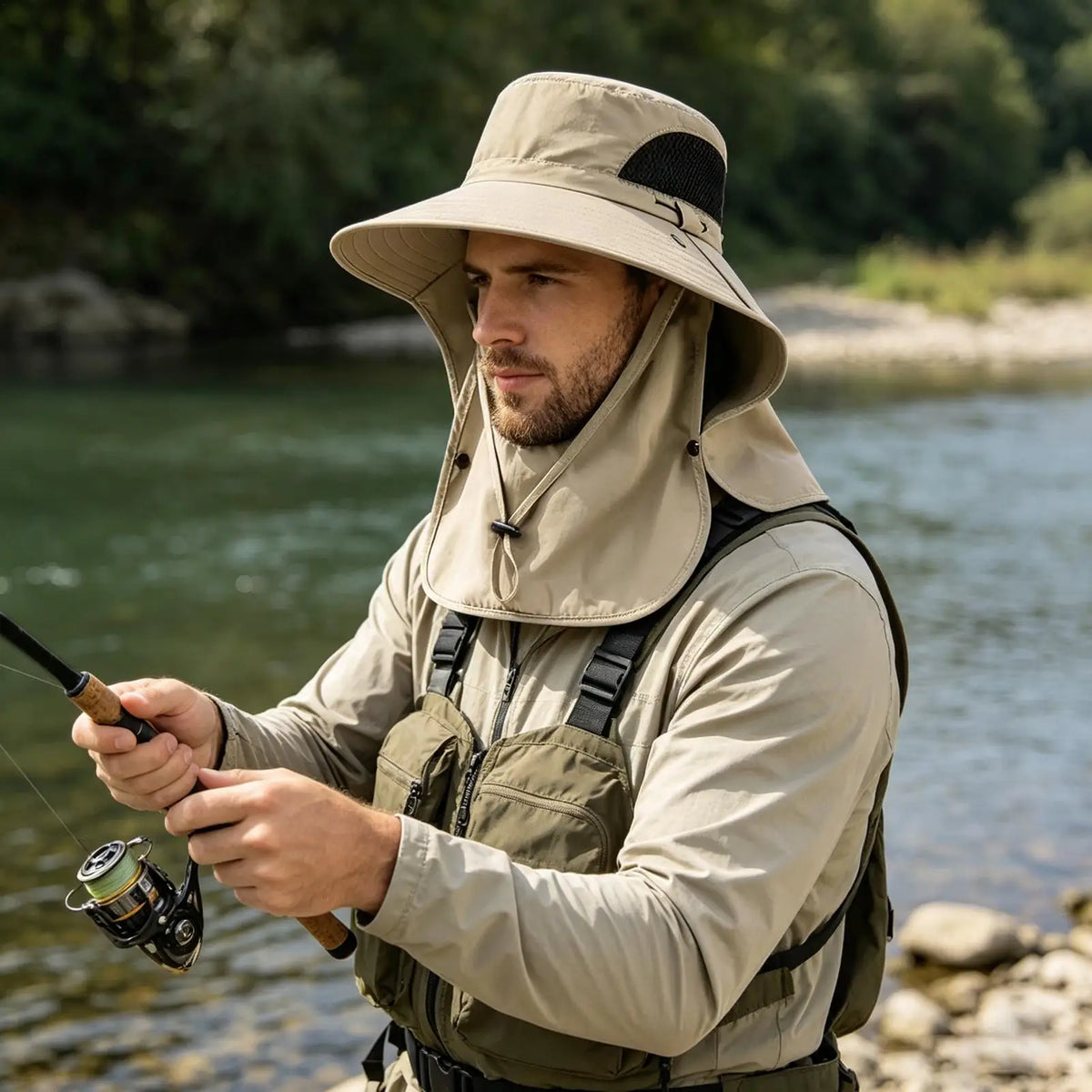 Wide Brim Fishing Sun Hat with Detachable Face Cover Wide Brim Sun Hat QXL