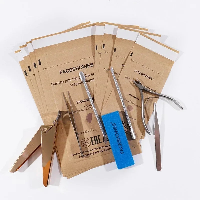 100-Pack Disposable Nail Tool Sterilization Bags | Kraft Paper Nail Sterilization Bags QXL