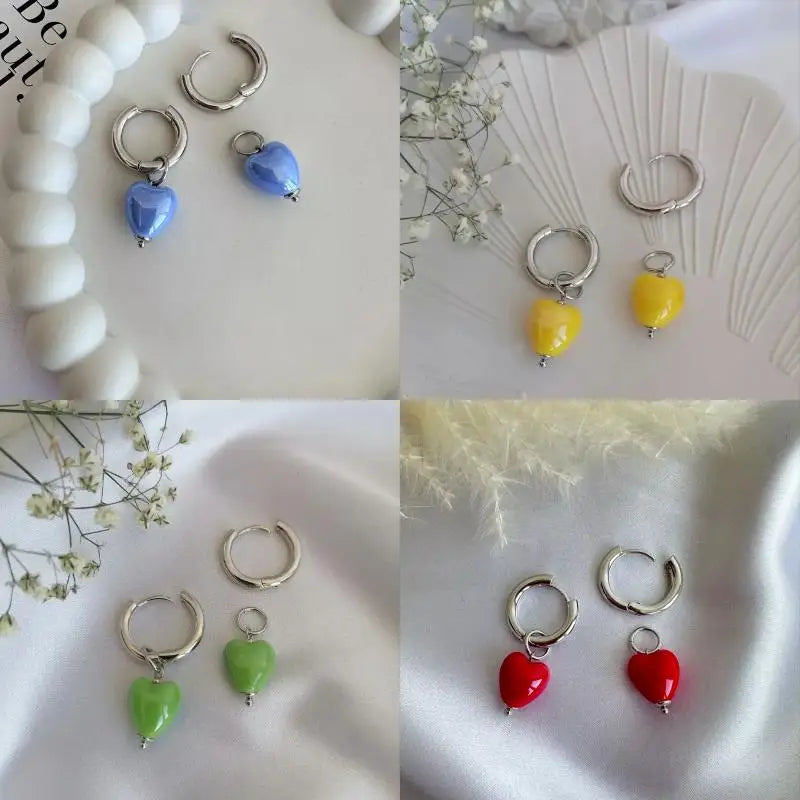 Colorful Heart Hoop Earrings | Minimalist Women's Jewelry Hoop Earrings QXL