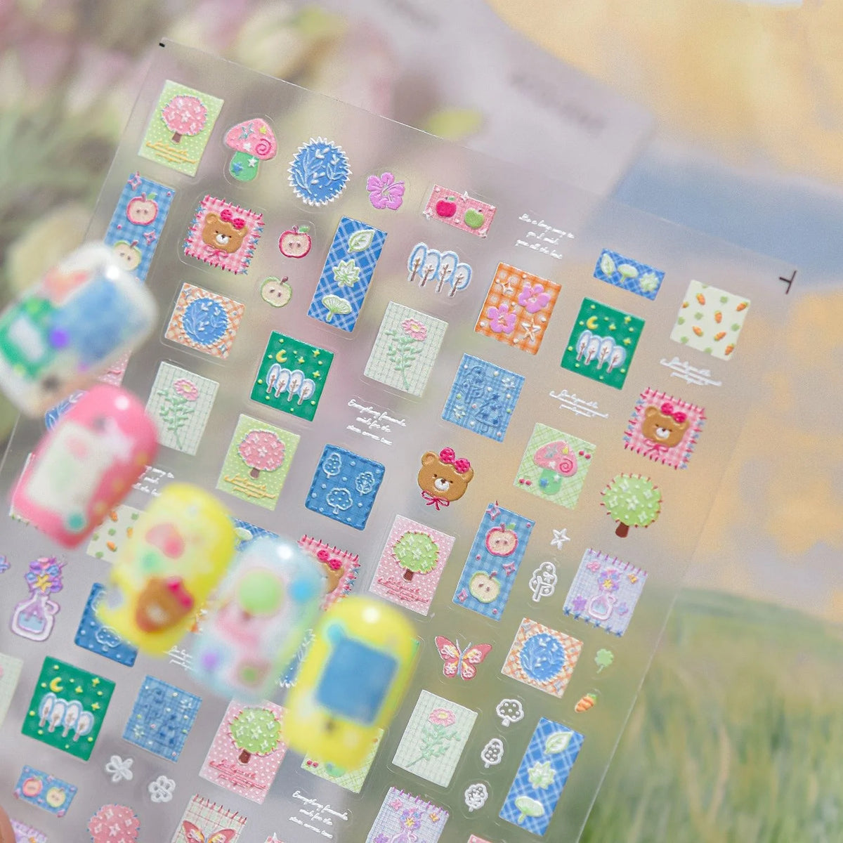 5D Nail Art Stickers – Plaid Bear Butterfly Flower Decals Nail Art Stickers QXL