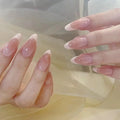 24-Pack Long Almond Ballerina Press-On Nails | Floral Crystal Press-On Nail Tips QXL W1594