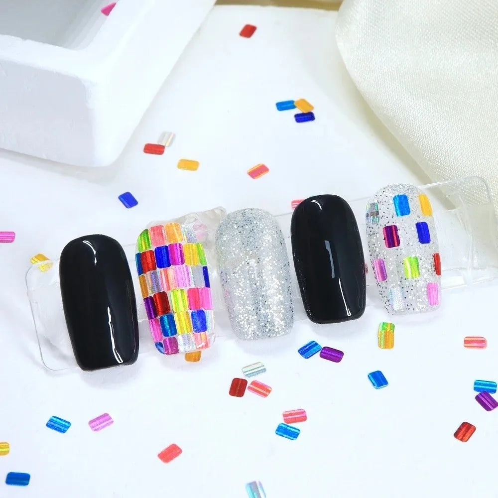 12-Grid Holographic Nail Glitter Sequins – Square Flakes Nail Art Sequins QXL