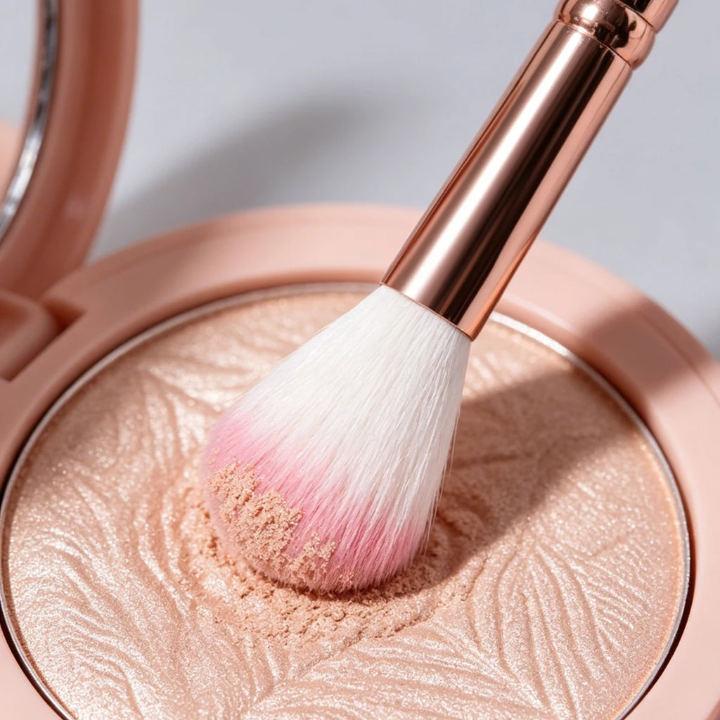 3-Piece Pink Highlighter Brush Set | Rose Gold Ferrule Makeup Brush Set QXL