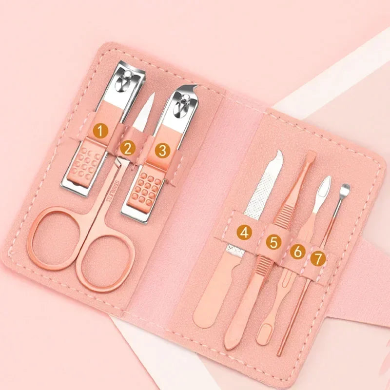 7-Piece Manicure Pedicure Nail Care Kit with PU Leather Case Nail Care Kit QXL