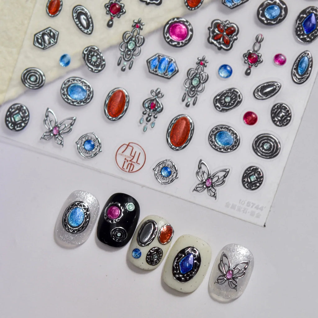 5D Gemstone Embossed Nail Stickers | Diamond Rhinestone Decals Nail Stickers & Decals QXL