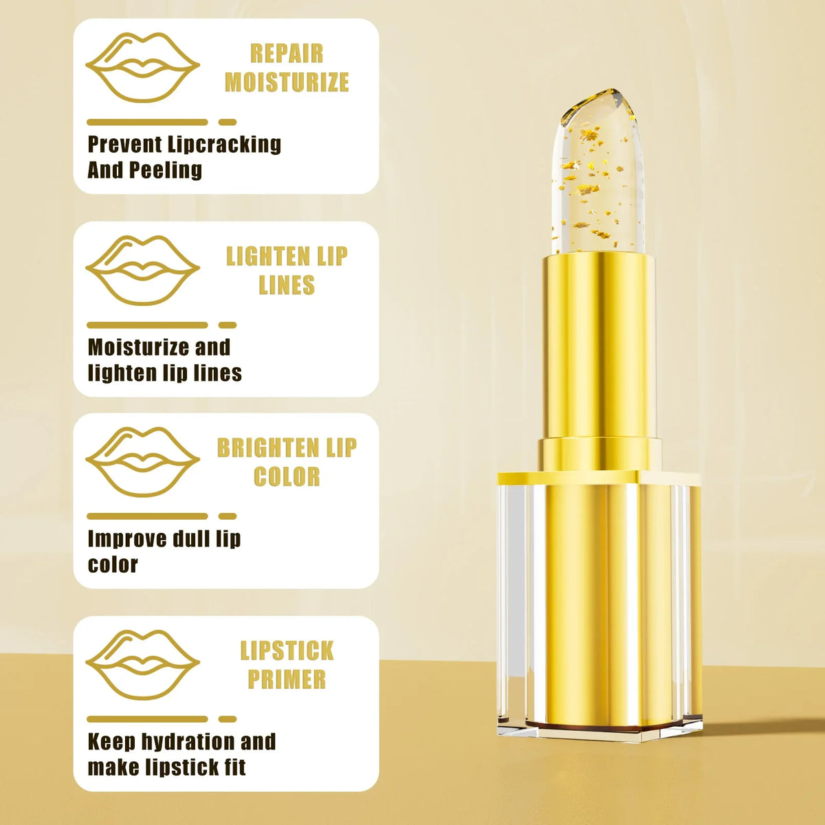 Hello Kiss Gold Foil Color-Change Plumping Lip Balm Longwear Color-Change Lip Balm QXL