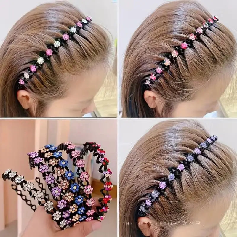 Rhinestone Flower Headband – Non-Slip Women's Hair Hoop Rhinestone Hair Headband QXL