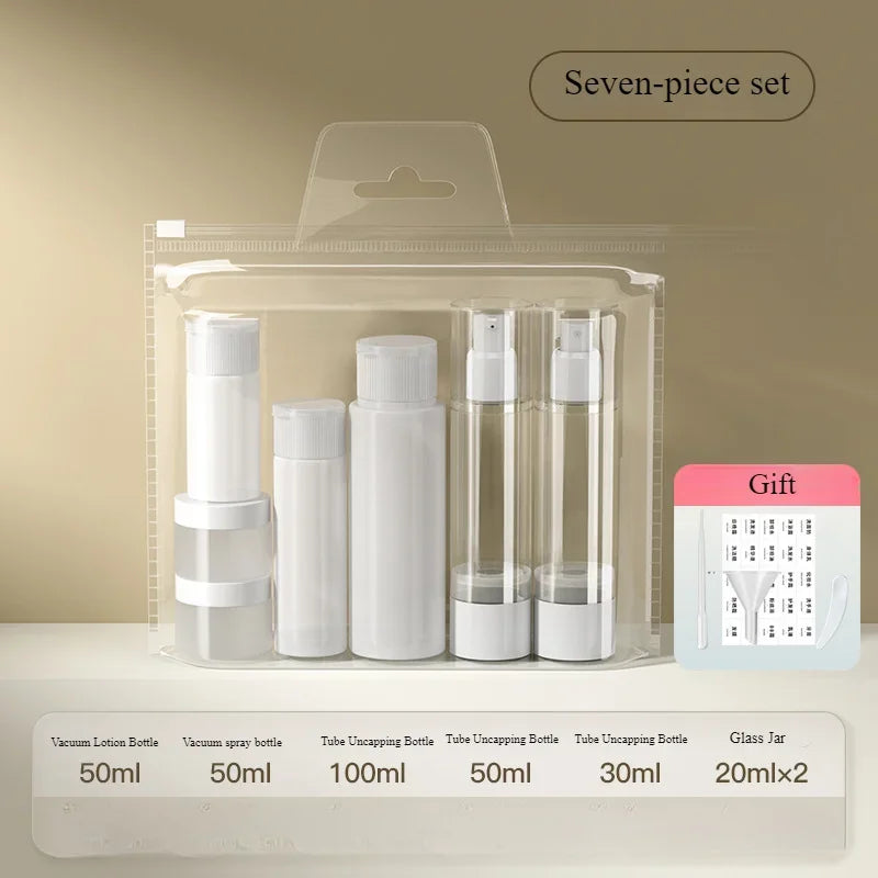 Refillable Airless Pump Travel Bottle Set | Lotion & Spray Kit Travel Bottle Set QXL Seven-piece set ABS