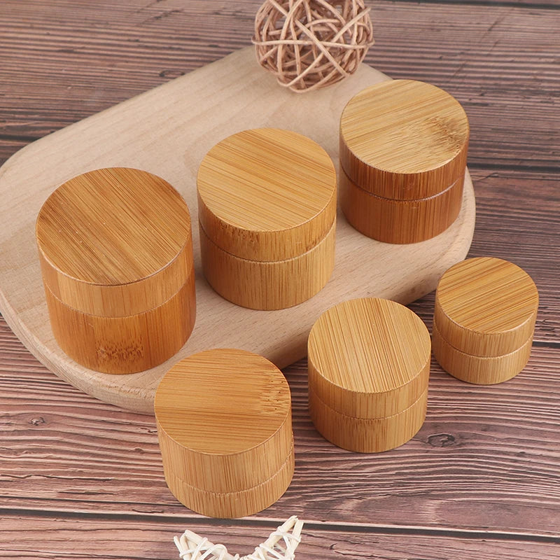 Bamboo & Glass Empty Cosmetic Cream Jar | 5g–50g Refillable Cosmetic Cream Jar QXL