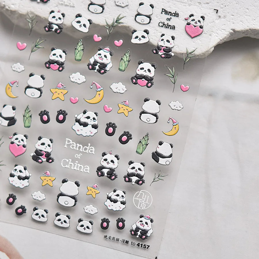 5D Panda Peony Butterfly Nail Art Stickers | Kawaii Decals Nail Art Stickers QXL
